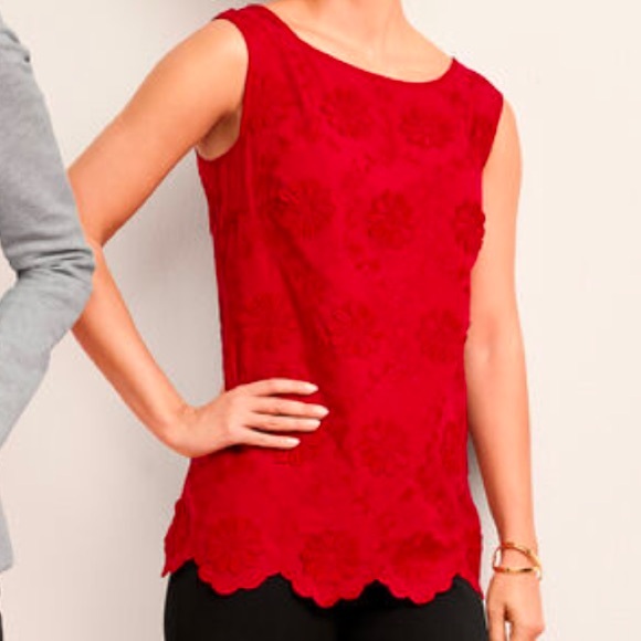 Talbots Red Embroidered Floral Appliqué Shell Sleeveless Blouse Top Size Large - Picture 9 of 9